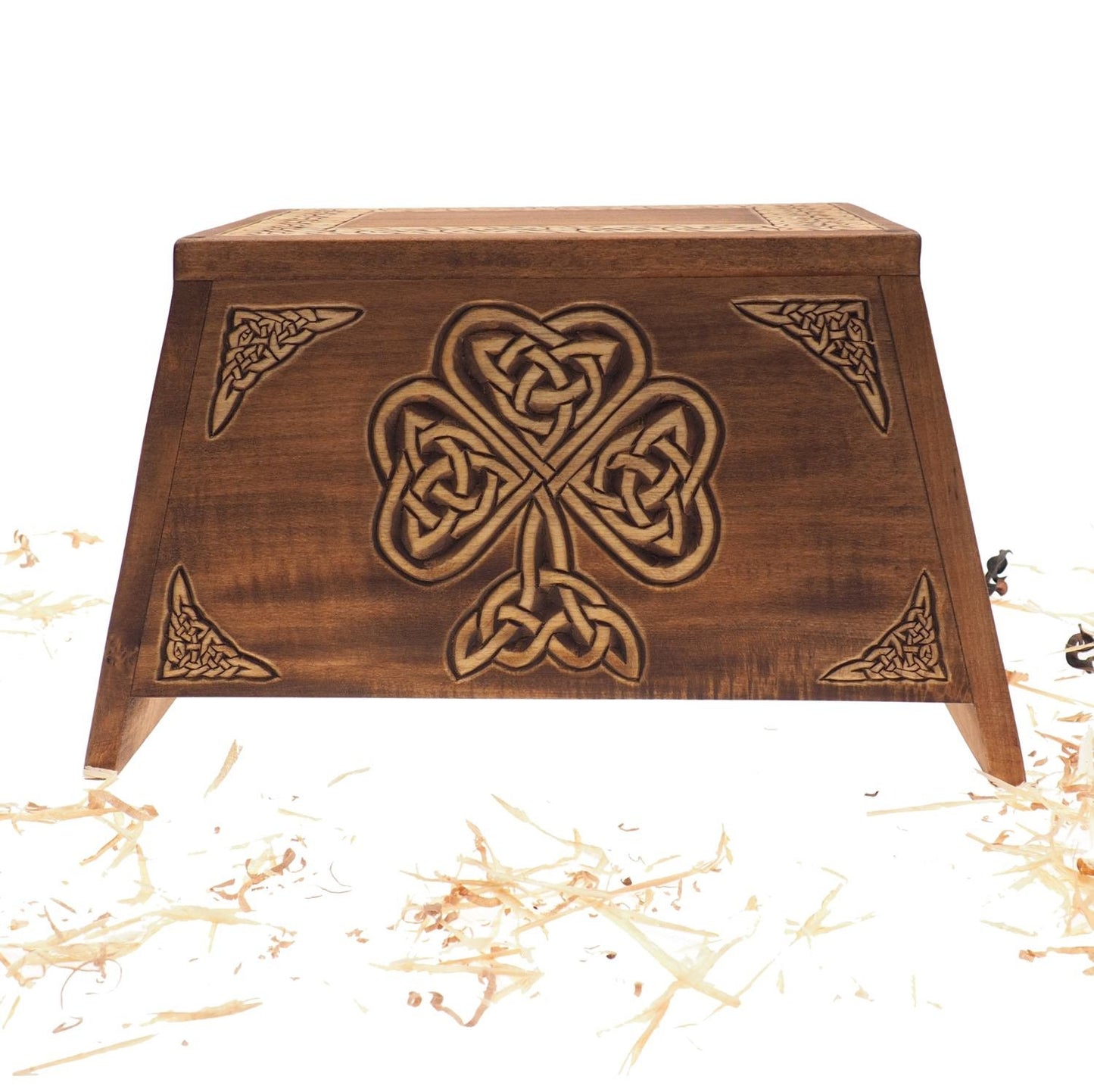 Shamrock Wooden Urn For Human Ashes, Wooden Memorial Box, Hand Carved, Keepsake Cremation Urns, Cremation Boxes For Burial, Celtic pagan