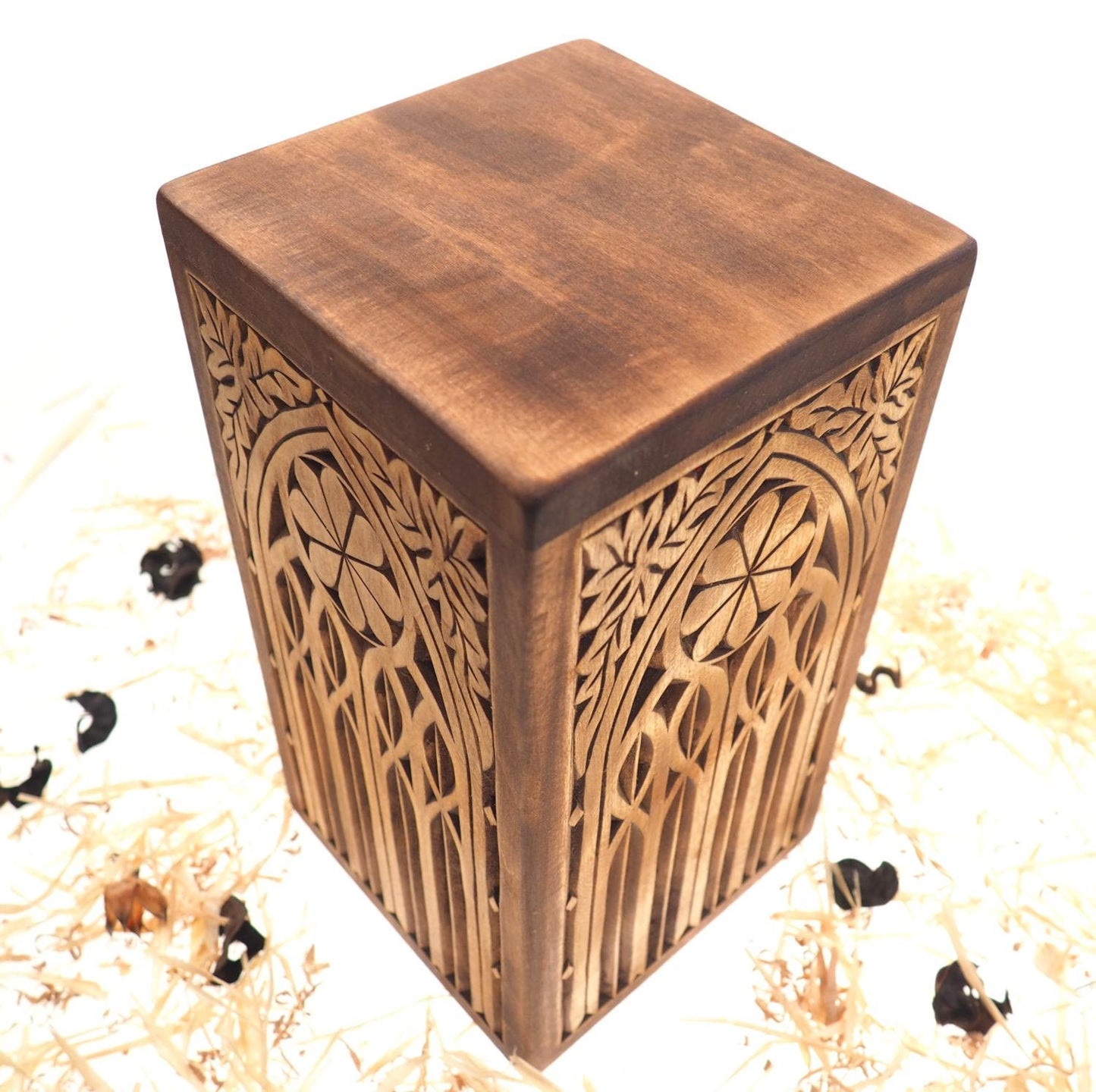 Personalized Wood Urn For Human Ashes, Wooden Memorial Box, Carved Keepsake Cremation Urns, Cremation Boxes For Burial Medieval Gothic style
