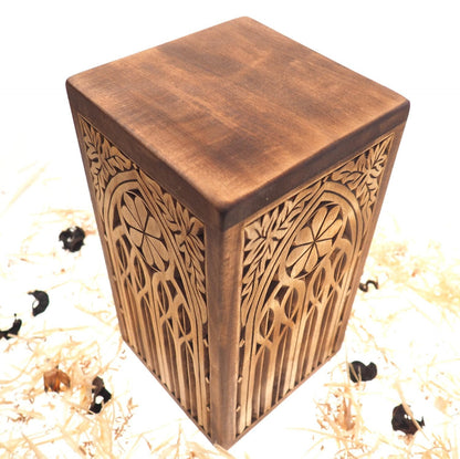Personalized Wood Urn For Human Ashes, Wooden Memorial Box, Carved Keepsake Cremation Urns, Cremation Boxes For Burial Medieval Gothic style