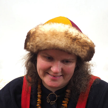 Viking wool hat, hand sewn, wool and sheep, larp, medieval, sca, unisex hat, Woolen headdress viking fur Mongol Slavic Viking clothing