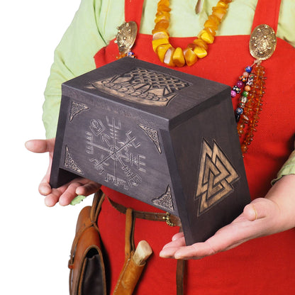 Small urn Runic Compass Wooden For Human Ashes, Wooden Memorial Box, Hand Carved, Keepsake Urns, Cremation Boxes, viking, Celtic pagan