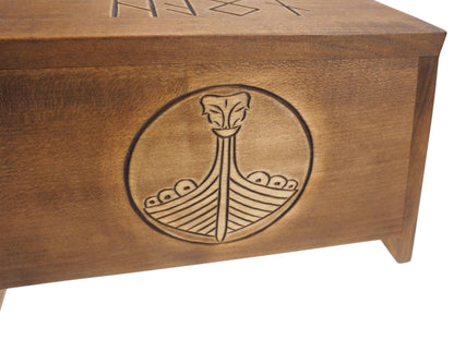 Viking ship Wooden Urn For Human Ashes, Wooden Memorial Box, Hand Carved, Keepsake Cremation Urns, Cremation Boxes For Burial, Viking pagan