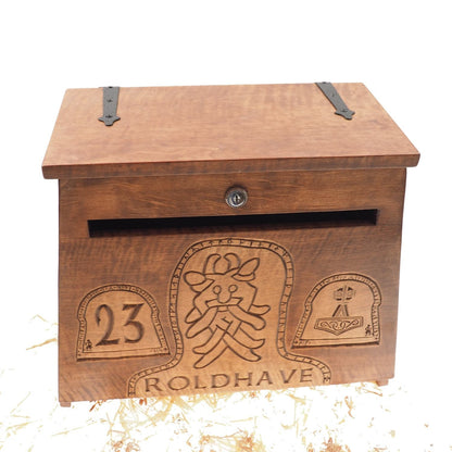 Big Personalised Viking MailBox,  Wooden Wall Mount,  CardBox with Key, Hanging Post Box with a slot, Housewarming Gift, Wedding Gift