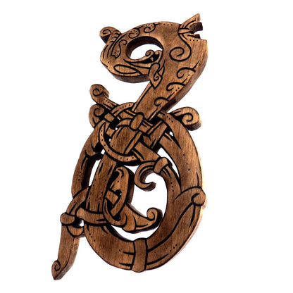 Wooden Hand Carved Dragon,  Ringerike Style, personalized, Dragon wall carving, viking wall decor, viking room decoration, viking art, norse