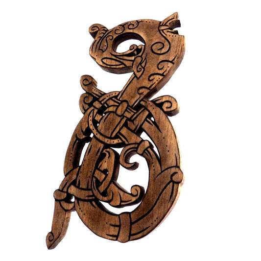 Wooden Hand Carved Dragon,  Ringerike Style, personalized, Dragon wall carving, viking wall decor, viking room decoration, viking art, norse