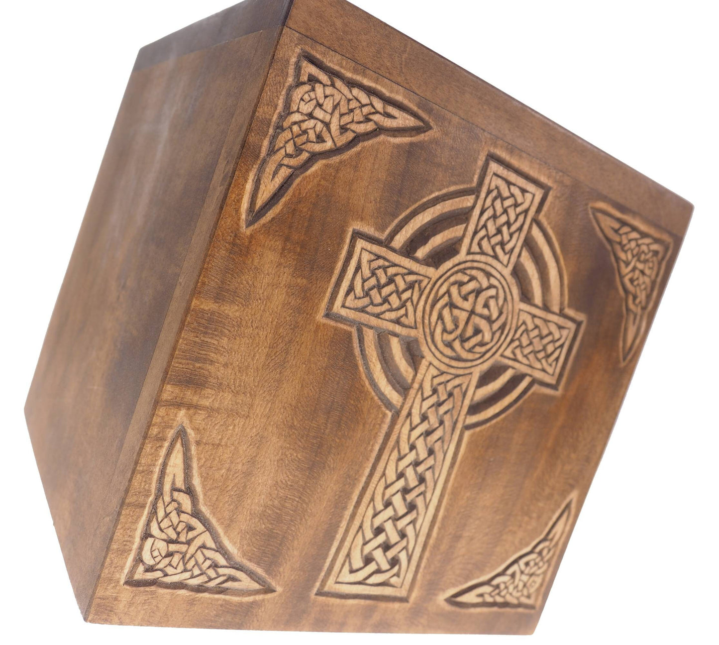 Square Personalized Wood Urn, Celtic Cross, For Human Ashes, Wooden Memorial Box, Carved Keepsake Cremation Urns, Medieval Viking style