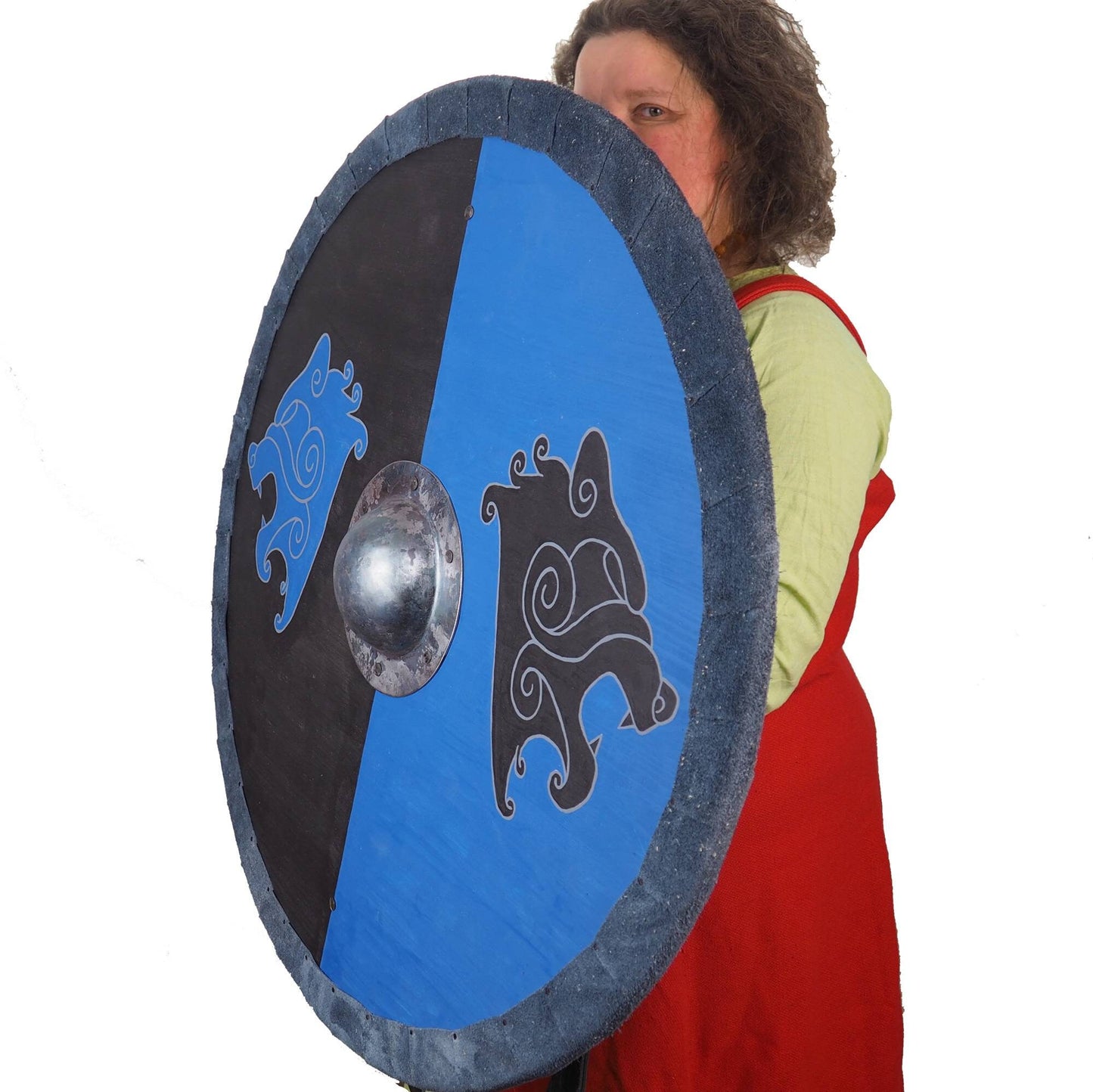 Viking Shield Blue and Black Bear heads Pattern,Shield with strap,  Norsman shield, Wall decor, Larp and reenactment, SCA ready,