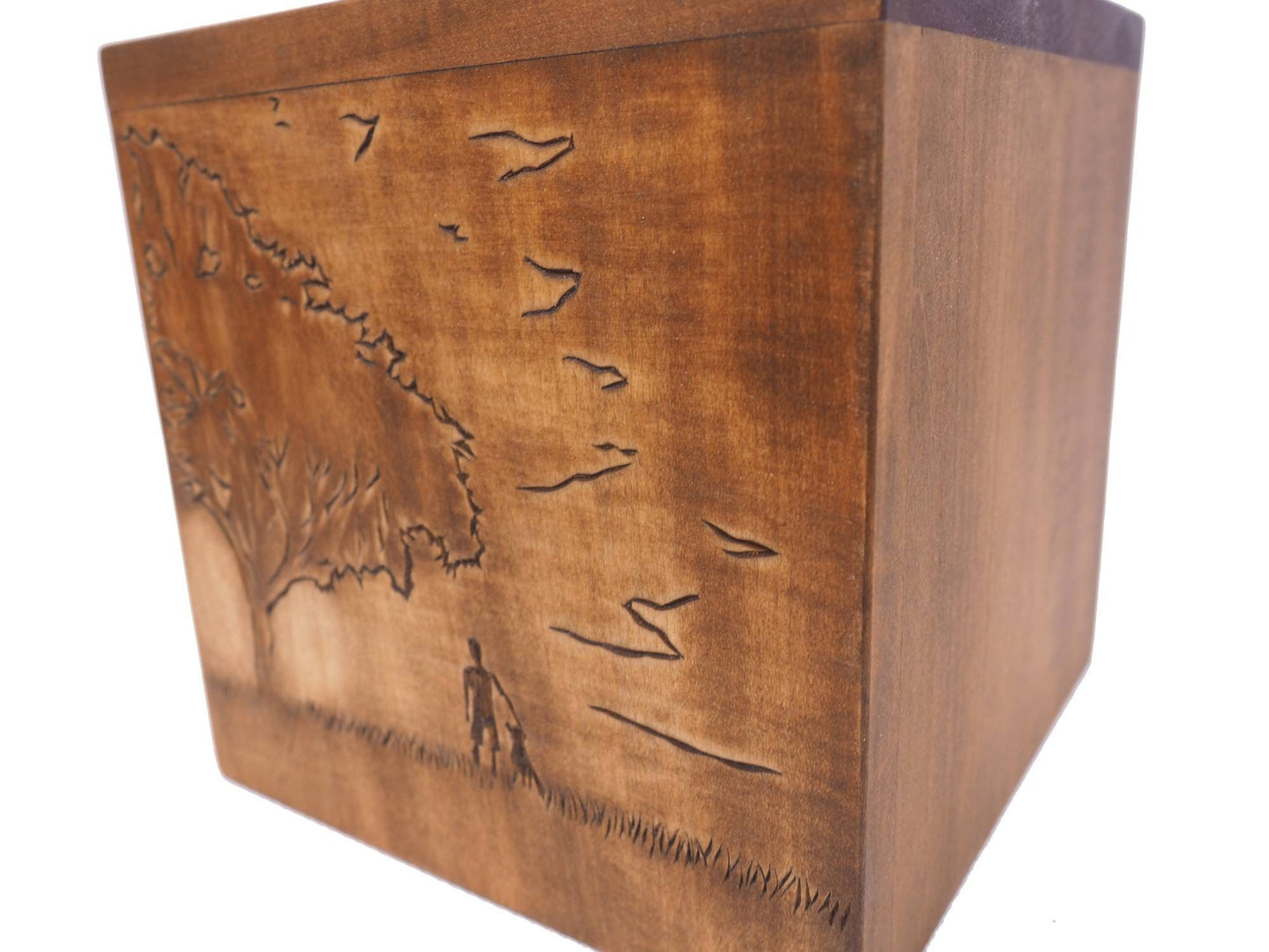 Tree and sunshine Square Personalized Wood Urn For Human Ashes, Wooden Memorial Box, Carved Keepsake Cremation Urns, Cremation Boxes, Burial