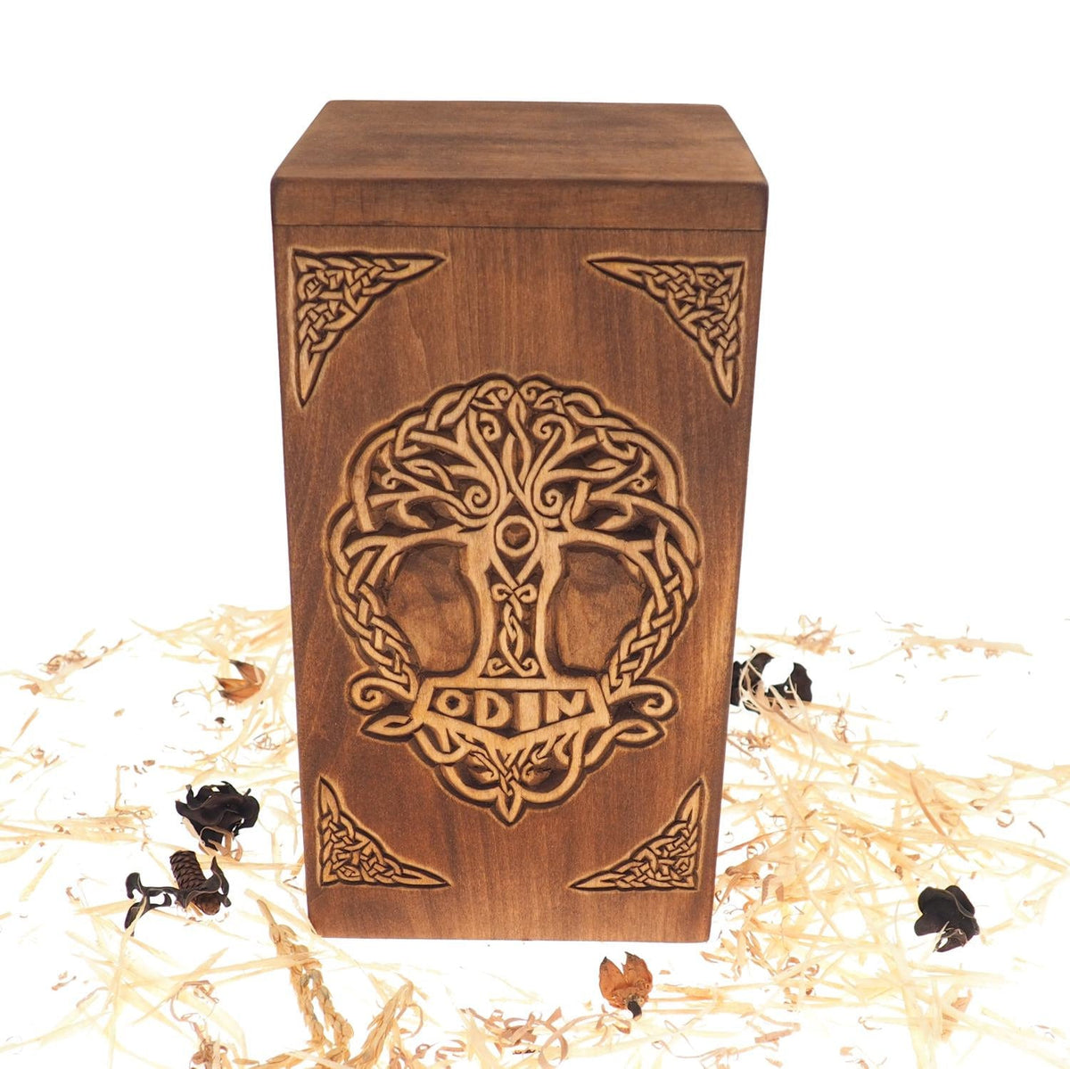 Personalized Wood Urn For Human Ashes,Thor hammer motive, Wooden Memorial Box, Carved Keepsake Cremation Urns, Cremation Boxes For Burial