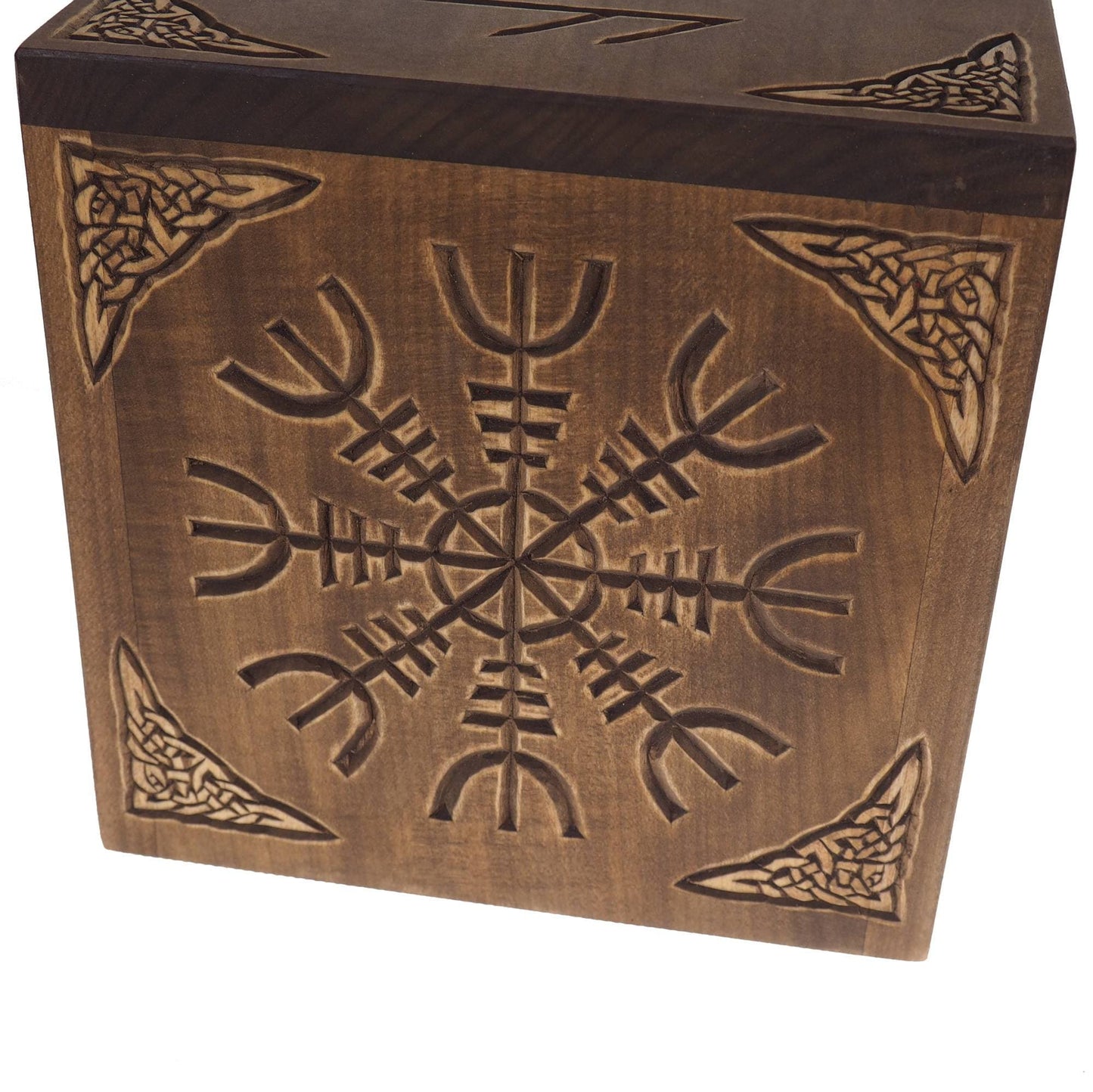 Square Personalized Wood Urn, Aegishjalmur, For Human Ashes, Wooden Memorial Box, Carved Keepsake Cremation Urns, Medieval Viking style