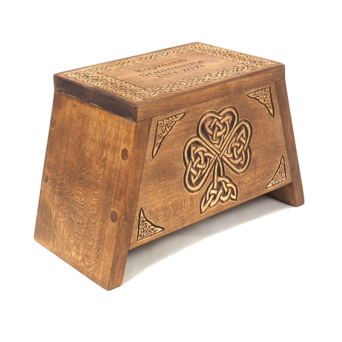Small urn Shamrock Wooden For Human Ashes, Wooden Memorial Box, Hand Carved, Keepsake Urns, Cremation Boxes For Burial, Celtic pagan