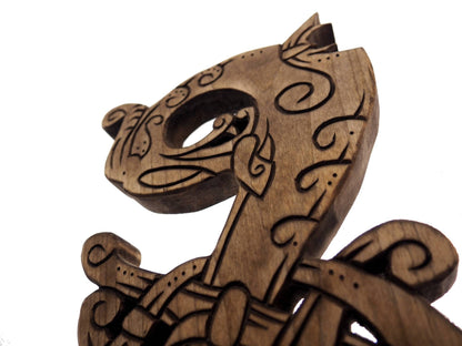 Wooden Hand Carved Dragon,  Ringerike Style, personalized, Dragon wall carving, viking wall decor, viking room decoration, viking art, norse