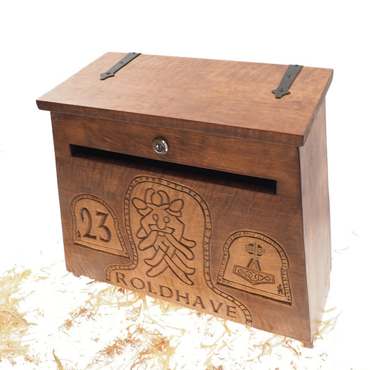 Big Personalised Viking MailBox,  Wooden Wall Mount,  CardBox with Key, Hanging Post Box with a slot, Housewarming Gift, Wedding Gift