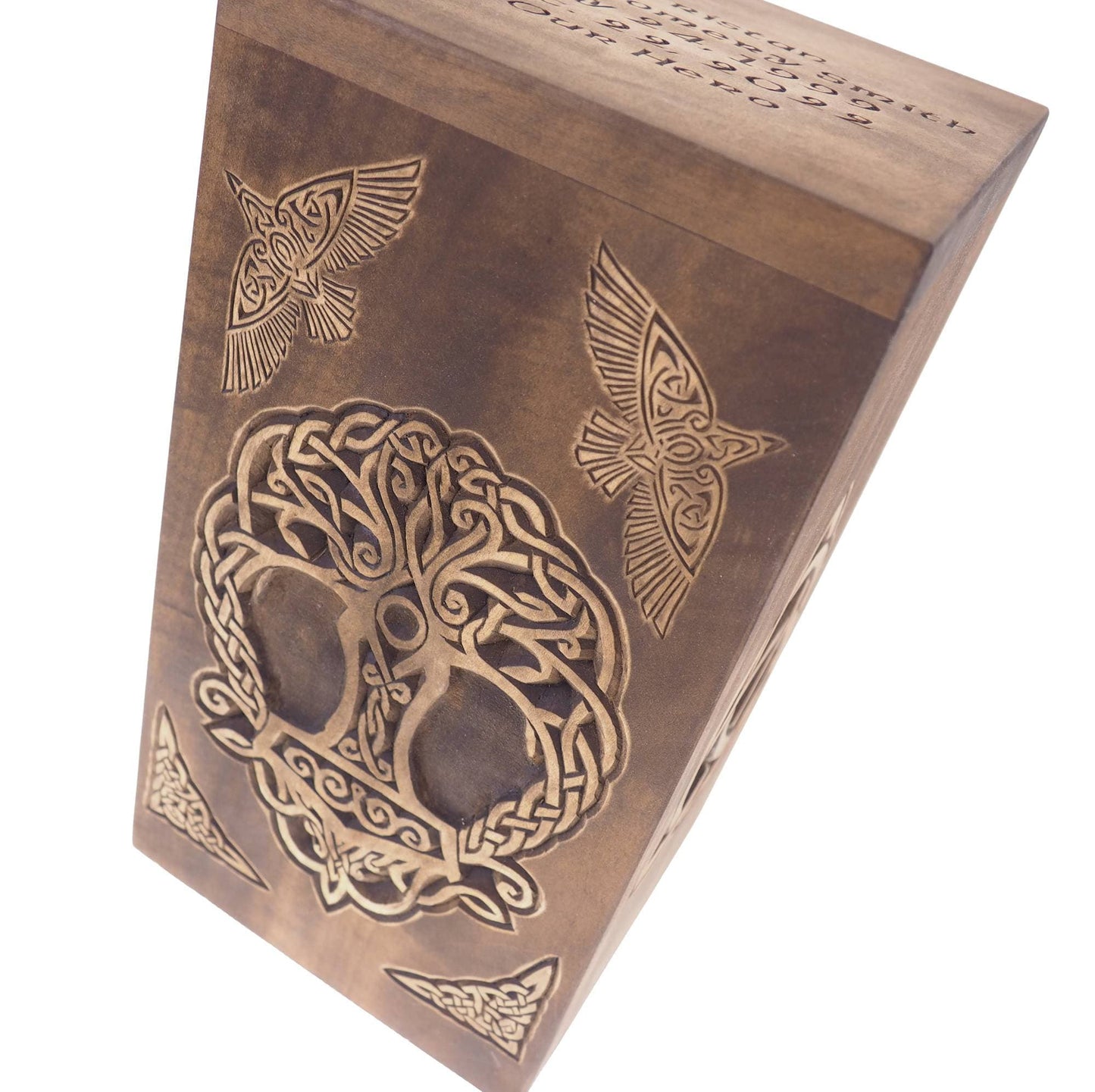 Personalized Wood Urn For Human Ashes,Thor hammer, ravens, Wooden Memorial Box, Carved Keepsake Cremation Urns, Cremation Boxes For Burial