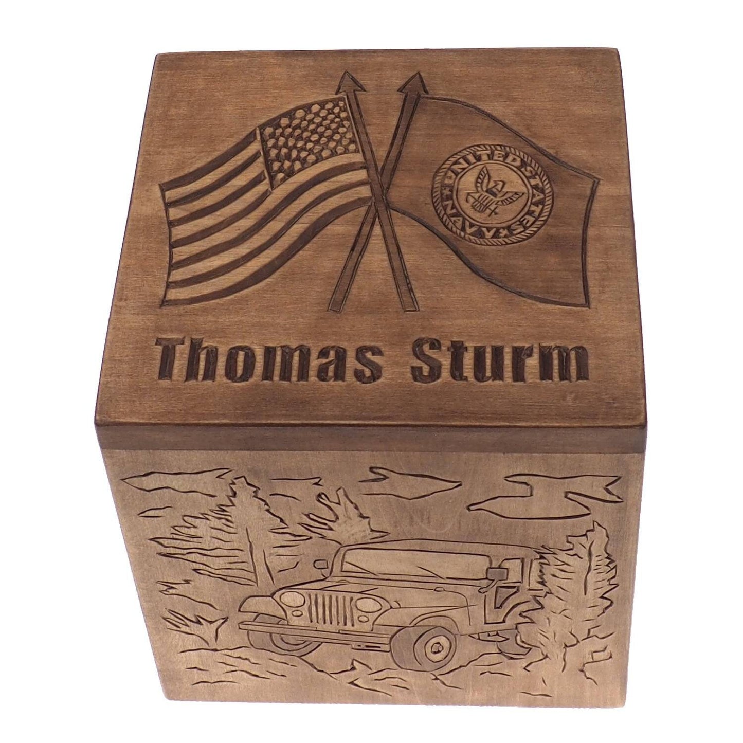 US flag Square Personalized Wood Urn For Human Ashes, Wooden Memorial Box, Carved Keepsake Cremation Urns, Cremation Boxes For Burial