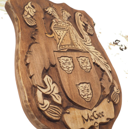 McGee Personalized Family Crest, Hand Carved, Coat of Arms, Custom, Family Shield, Wooden Emblem, Wedding Wood Art, Heraldic, Woodcraft