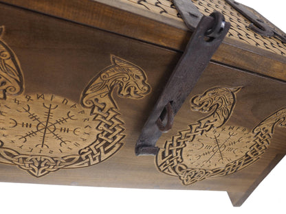 Dragons Personalized Viking Chest, hand carved, Norse pattern box, chest with forged fittings, wedding gift, SCA and Larp, treasure chest