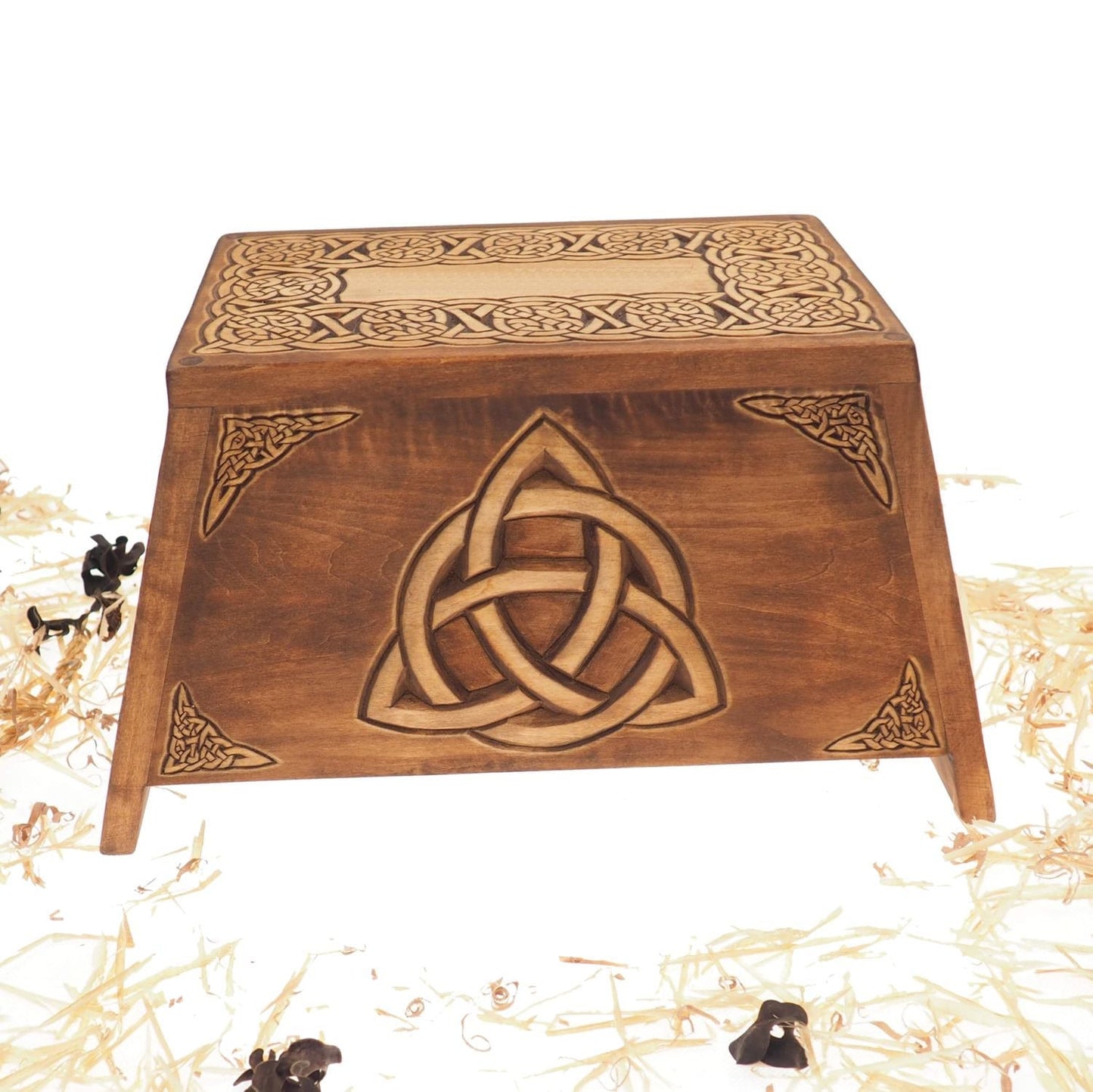 Triquetra Wooden Urn For Human Ashes, Wooden Memorial Box, Hand Carved, Keepsake Cremation Urns, Cremation Boxes For Burial, Celtic pagan