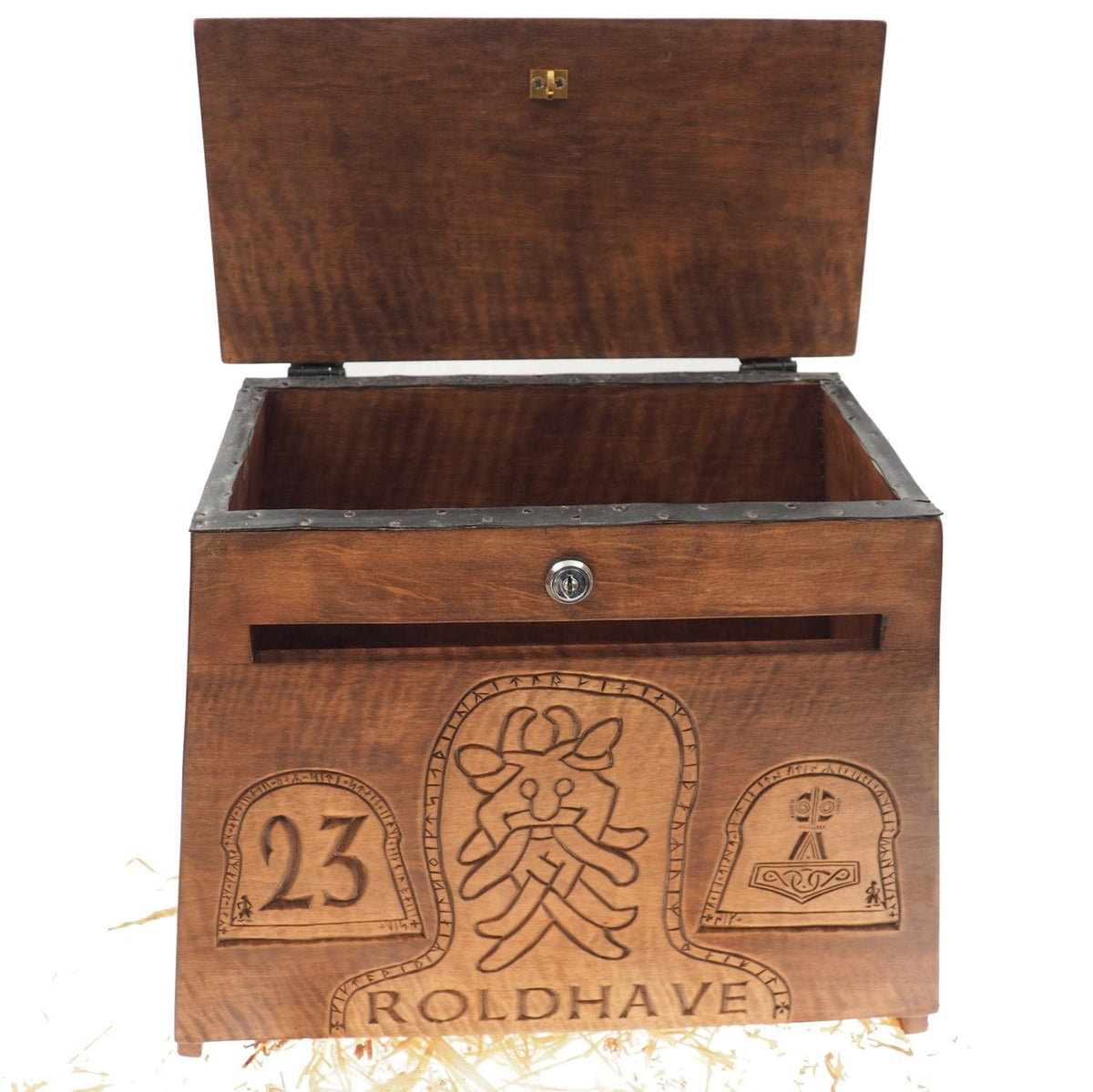 Big Personalised Viking MailBox,  Wooden Wall Mount,  CardBox with Key, Hanging Post Box with a slot, Housewarming Gift, Wedding Gift