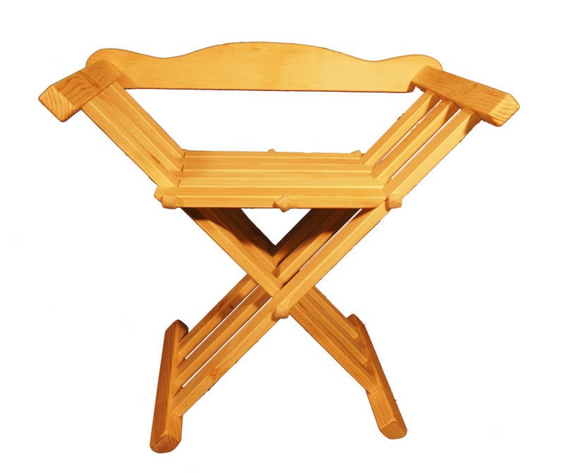 Raw wooden medieval viking folding chair with back support