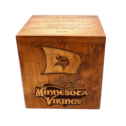 Square Personalized Wood Urn For Human Ashes, Sport fan urn, Wooden Memorial Box, Carved Keepsake Cremation Urns, Cremation Boxes For Burial