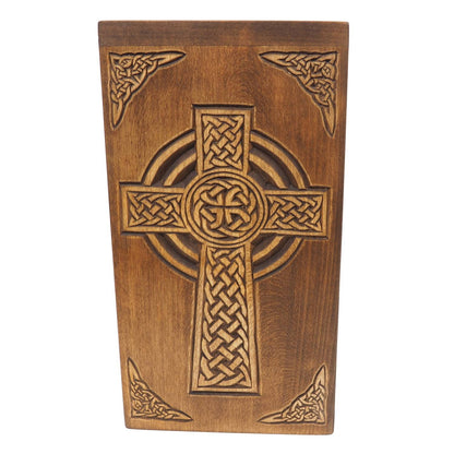 Personalized Wood Urn with Celtic Cross, For Human Ashes, Wooden Memorial Box, Carved Keepsake Cremation Urns, Medieval Viking style