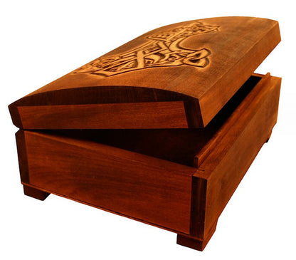 Wooden historical jewelry box with Thor Hammer