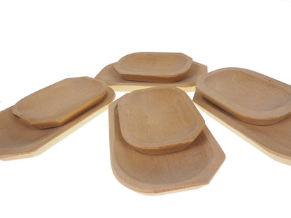 Set 2 flat wooden plate, big and small, oak tray, rounded viking dishes, medieval, larp, SCA, handmande, personalised, viking
