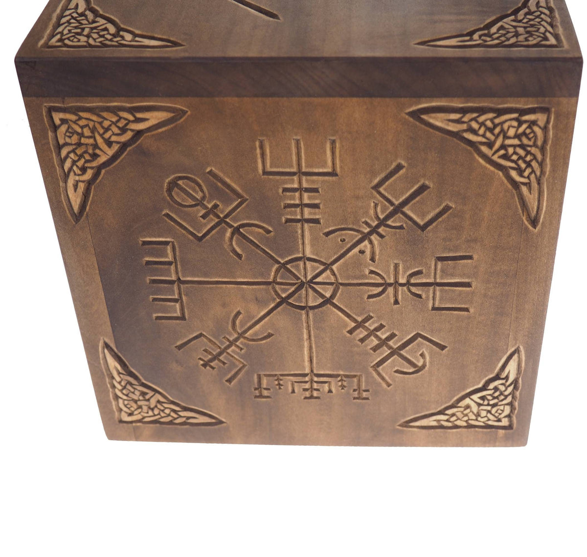 Square Personalized Wood Urn, Vegvisir, For Human Ashes, Wooden Memorial Box, Carved Keepsake Cremation Urns, Medieval Viking style