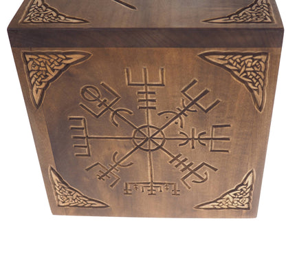 Square Personalized Wood Urn, Vegvisir, For Human Ashes, Wooden Memorial Box, Carved Keepsake Cremation Urns, Medieval Viking style