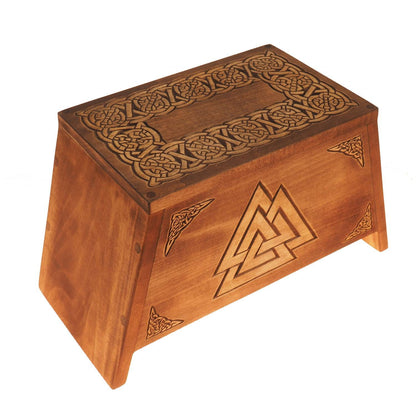 Valknut Wooden Urn For Human Ashes, Wooden Memorial Box, Hand Carved, Keepsake Cremation Urns, Cremation Boxes For Burial, Celtic pagan