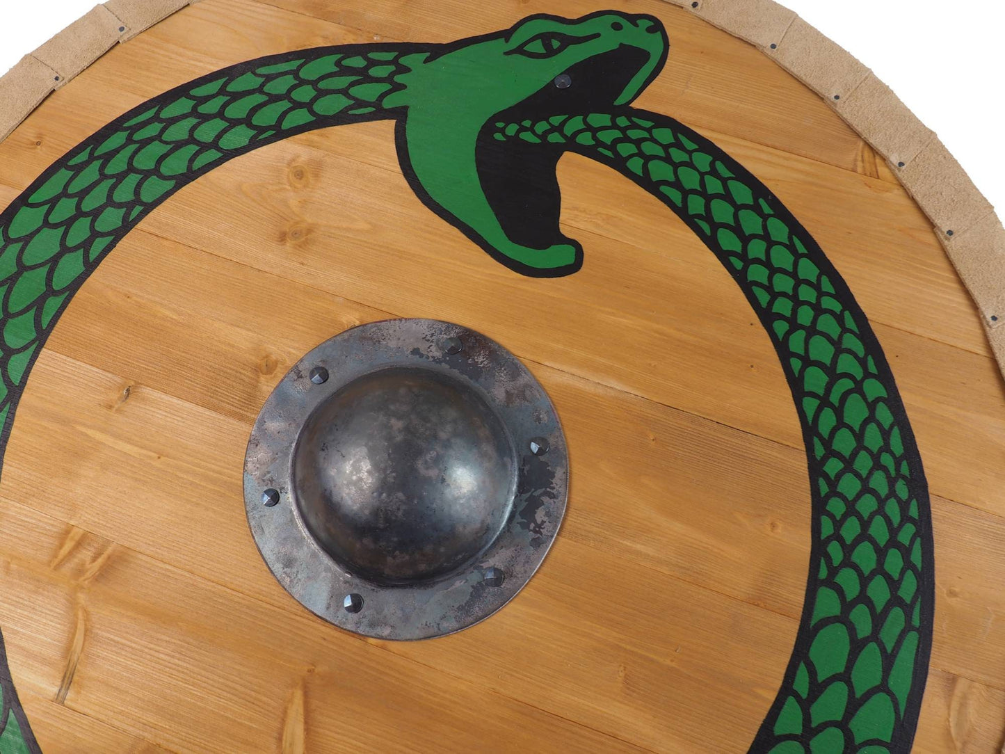 Personalized Viking Shield with Green Ouroboros  Pattern, 30 inch, Norsman shield, Wall decor, Larp and reenactment, SCA ready, black shield
