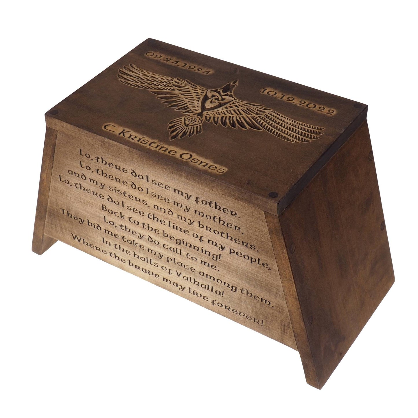 Viking Personalized Wood Urn with Raven, Viking ship, Wooden Memorial Box Carved , Cremation Urns,  Boxes For Burial, Viking, pagan, prayer