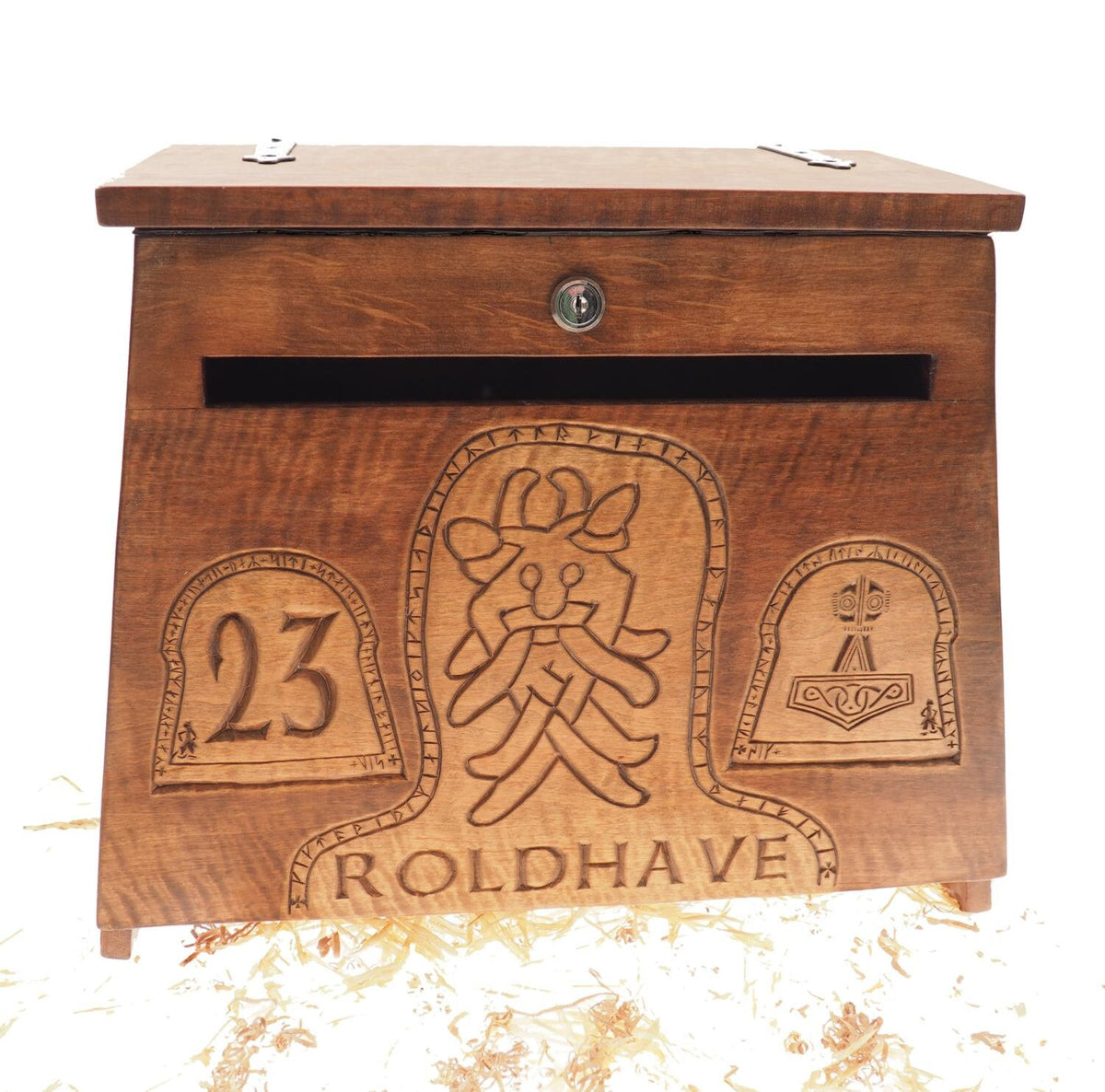 Big Personalised Viking MailBox,  Wooden Wall Mount,  CardBox with Key, Hanging Post Box with a slot, Housewarming Gift, Wedding Gift
