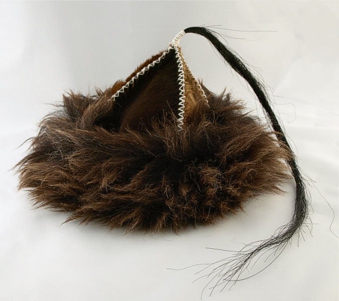 Historical leather hat with horse tail, hand sewn, larp, medieval, sca, unisex hat, headdress viking, Mongol, Slavic, Viking clothing