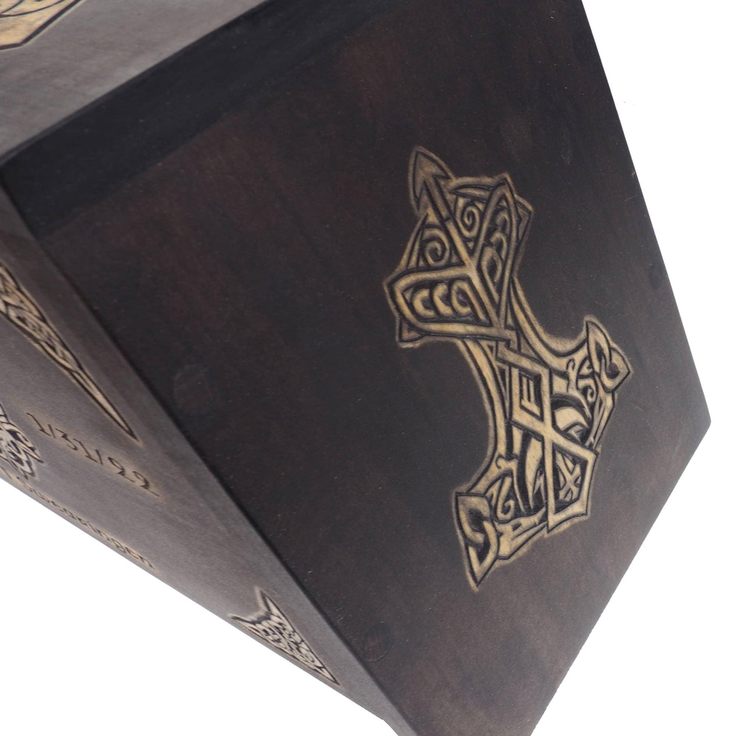 Viking Personalized Wood Urn with Yggdrasil, Viking ship, Wooden Memorial Box Carved , Cremation Urns,  Boxes For Burial, Viking, pagan
