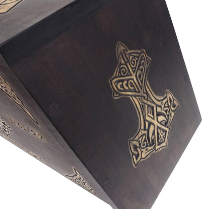 Viking Personalized Wood Urn with Yggdrasil, Viking ship, Wooden Memorial Box Carved , Cremation Urns,  Boxes For Burial, Viking, pagan