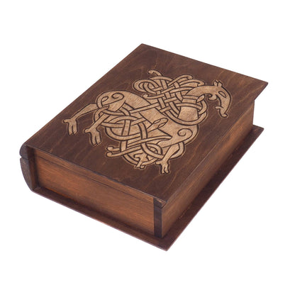 Personalized Hand carved medieval box, Urnes Dragons motive, book shape box, medieval, SCA, LARP, reneaccment and fantasy equipment, viking