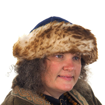 Viking blue wool hat, hand sewn, wool and sheep, larp, medieval, sca, unisex hat, Woolen headdress viking fur Mongol Slavic Viking clothing