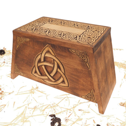 Triquetra Wooden Urn For Human Ashes, Wooden Memorial Box, Hand Carved, Keepsake Cremation Urns, Cremation Boxes For Burial, Celtic pagan