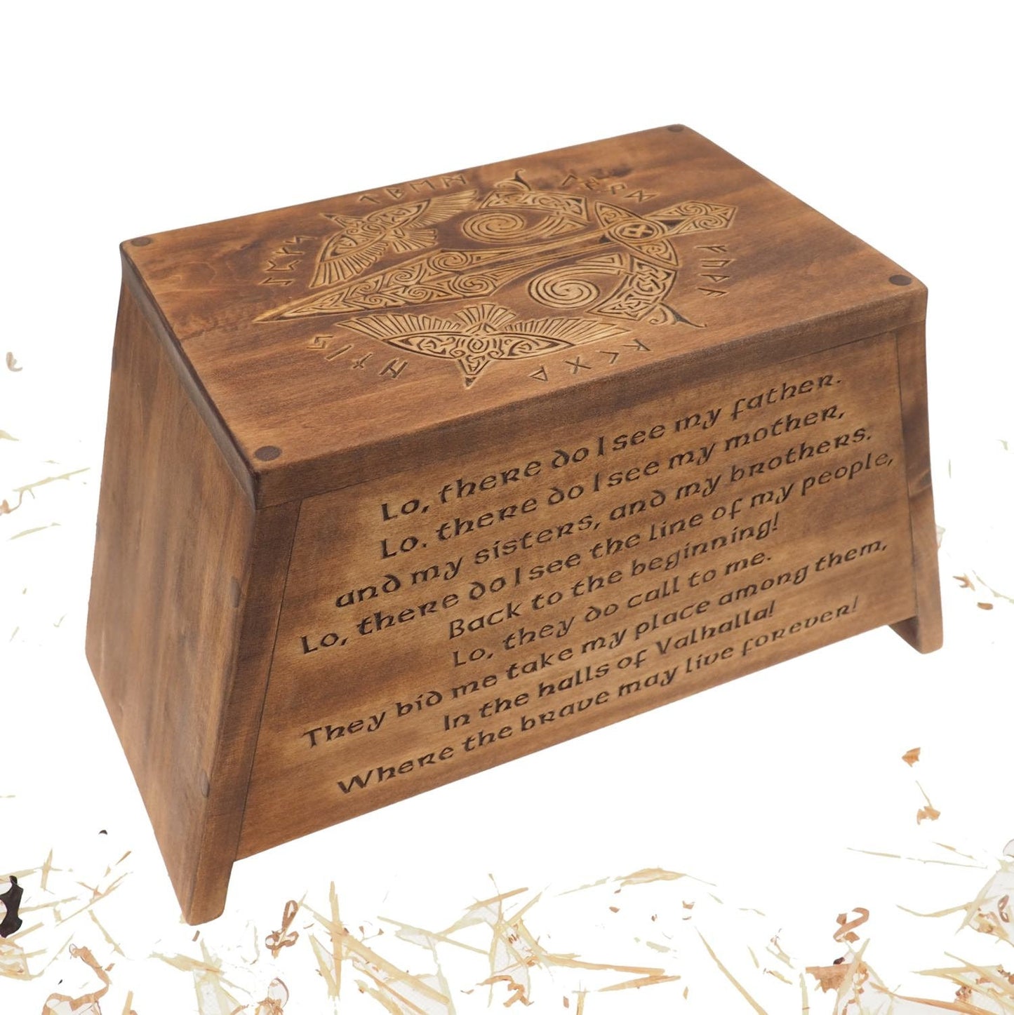 Viking Personalized Wood Urn For Human Ashes, Wooden Memorial Box Carved , Keepsake Cremation Urns, Cremation Boxes For Burial, Viking pagan