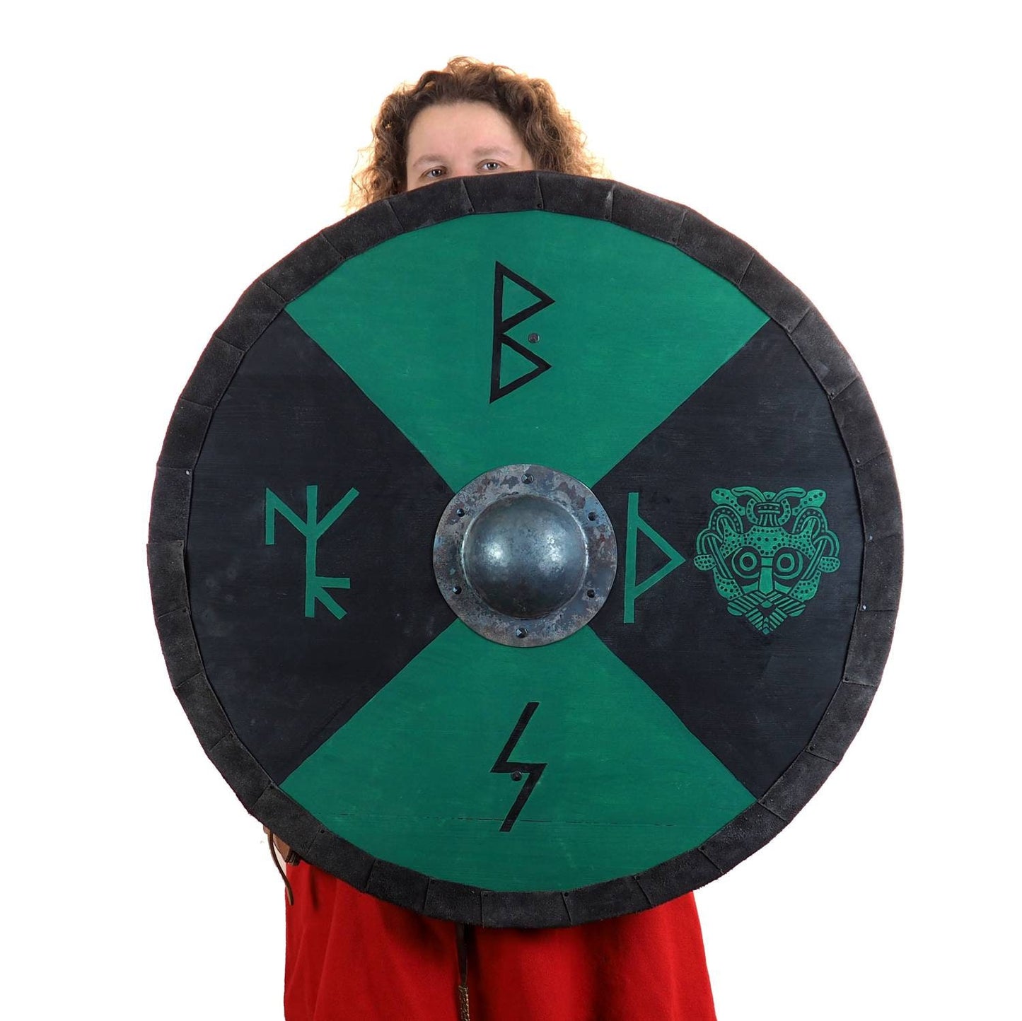 Personalized runic Viking Shield with Thor mask, Norsman shield, Wall decor, Larp and reenactment, SCA ready, black shield, Valhalla pattern