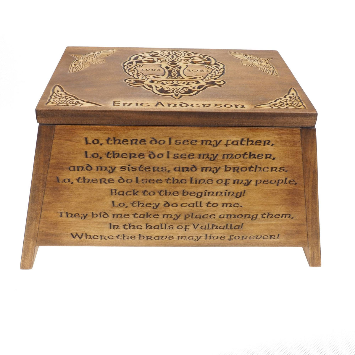 Viking Personalized Wood Memorial Box with Yggdrasil, Wooden  Carved , Keepsake  Urns, Cremation Boxes For Burial, Viking pagan