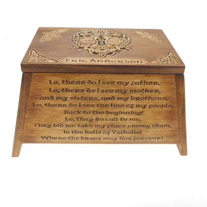Viking Personalized Wood Memorial Box with Yggdrasil, Wooden  Carved , Keepsake  Urns, Cremation Boxes For Burial, Viking pagan