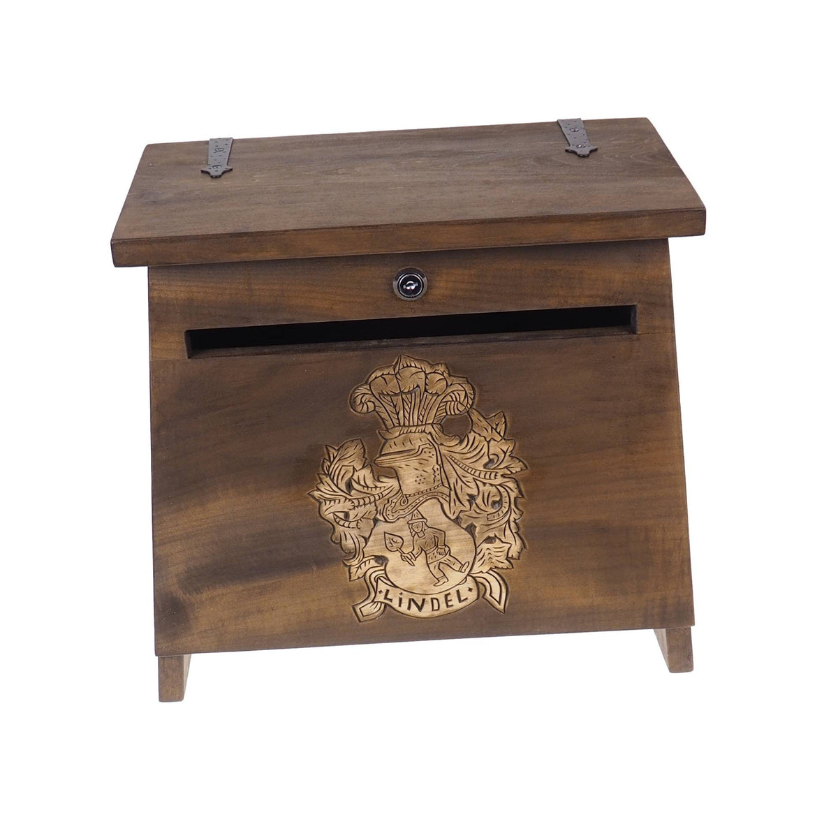 Big Personalised MailBox with Crest,  Wooden Wall Mount,  CardBox with Key, Hanging Post Box with a slot, Housewarming Gift, Wedding Gift