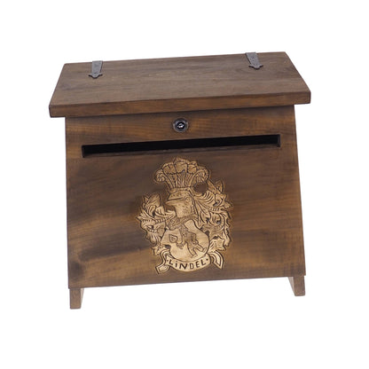 Big Personalised MailBox with Crest,  Wooden Wall Mount,  CardBox with Key, Hanging Post Box with a slot, Housewarming Gift, Wedding Gift