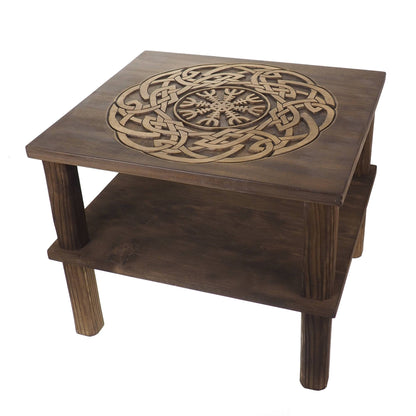 Coffee table, Aegishjalmur, Personalized, Hand Carving, Viking decor, hand carved table, Viking art, night table, Norse, Scandinavian,Norway