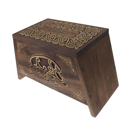 Viking Personalized Wood Urn with Celtic boar,  Memorial Box Carved , Keepsake Cremation Urns, Cremation Boxes For Burial, Celtic, pagan
