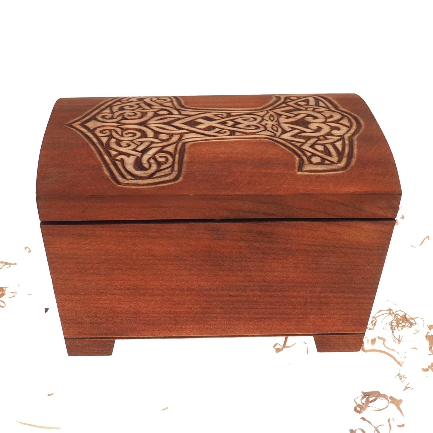 Big Wooden historical jewelry box with Thor Hammer memorial box wooden urn