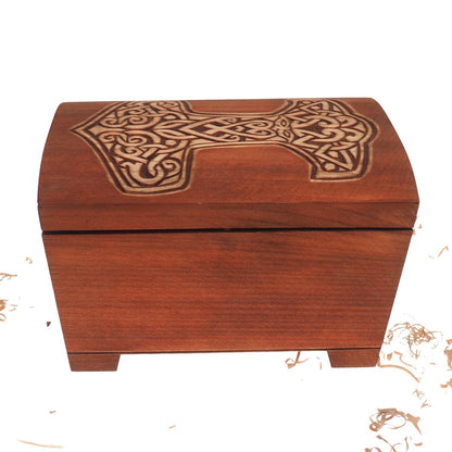 Big Wooden historical jewelry box with Thor Hammer memorial box wooden urn